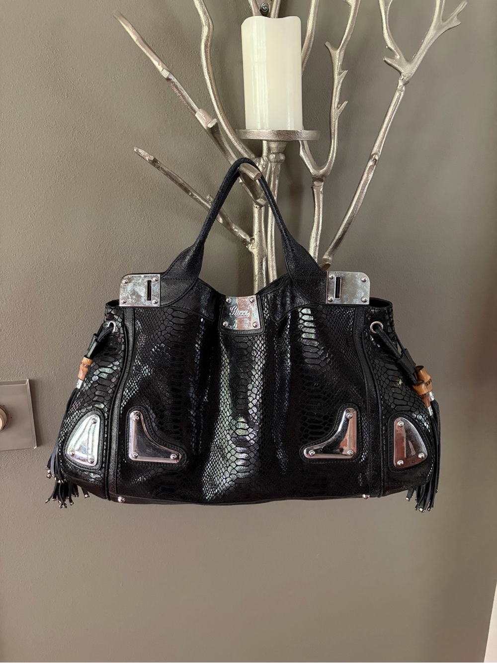 Gucci Indy racer black python purse